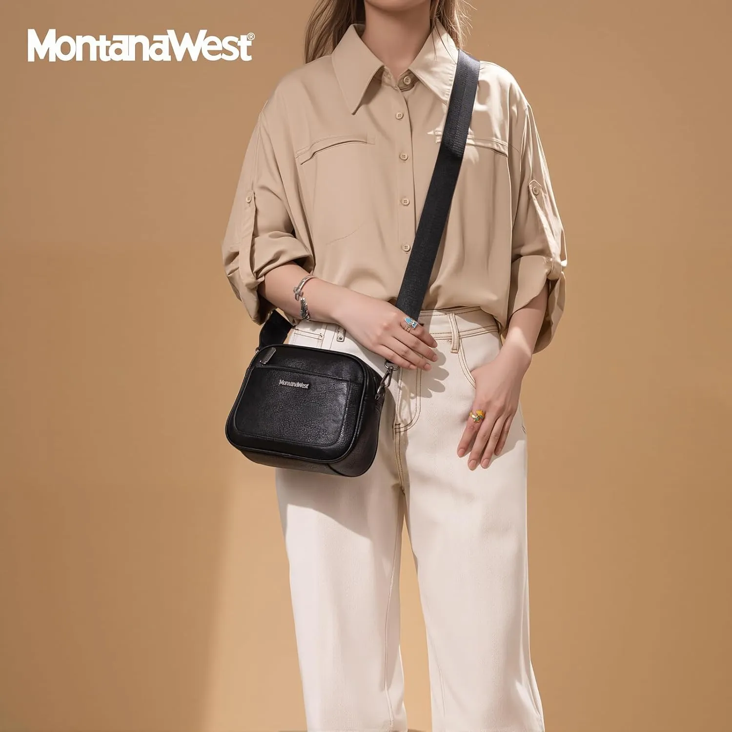 Montana West Small Crossbody Bags for Women Cow Print Purse Triple Zip Shoulder Handbags with Wide Strap