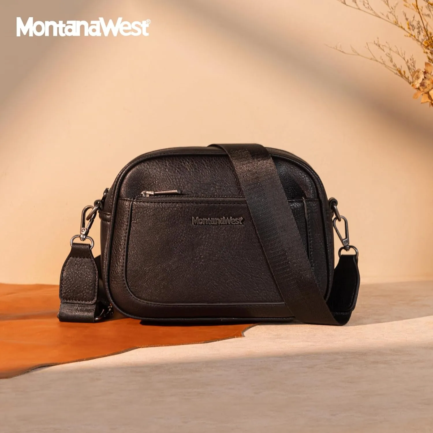 Montana West Small Crossbody Bags for Women Cow Print Purse Triple Zip Shoulder Handbags with Wide Strap