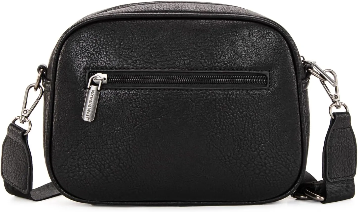 Montana West Small Crossbody Bags for Women Cow Print Purse Triple Zip Shoulder Handbags with Wide Strap
