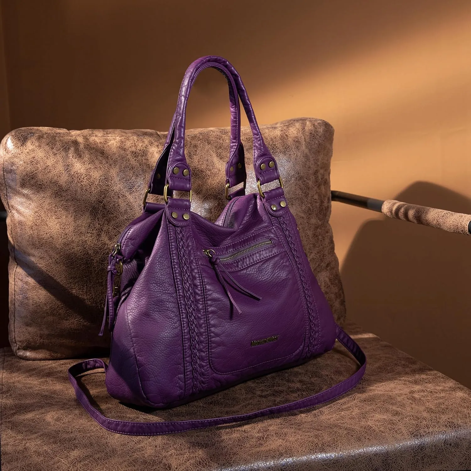 Montana West Washed Leather Hobo Bags for Women Roomy Handbags with Crossbody Strap