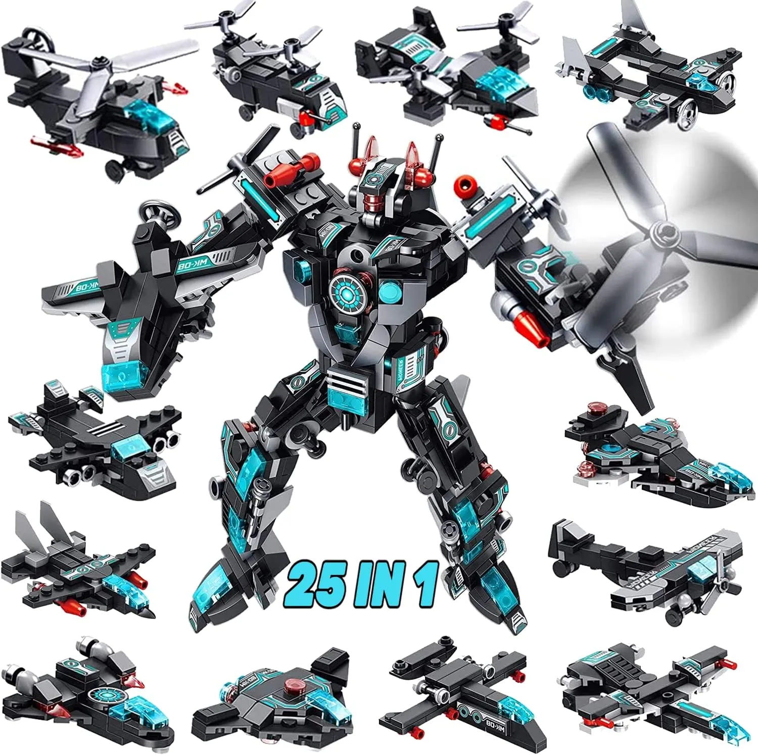 MOONTOY 577PCS STEM Robot Building Toys Set 25-in-1 Engineering Kit Building Blocks Bricks Construction Vehicles Educational Christmas Birthday Gifts for Kids Boys Girls 5 6 7 8 9 10 11 12  Year Old