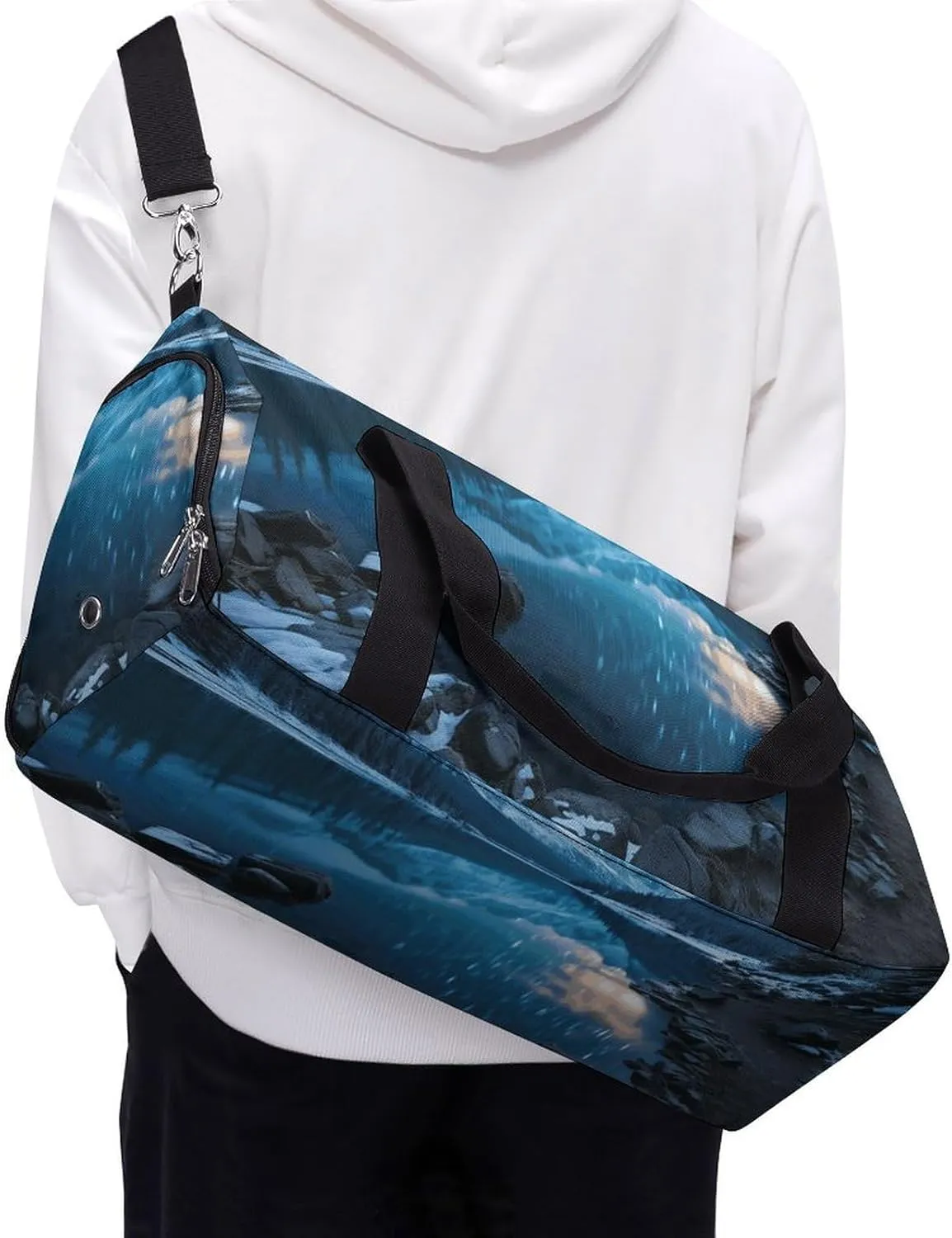 Moraine Lake in A Starry Winter Night Sports Gym Bag Carry on Holdalls for Men Small Duffel Bags for Women with Shoe Compartment