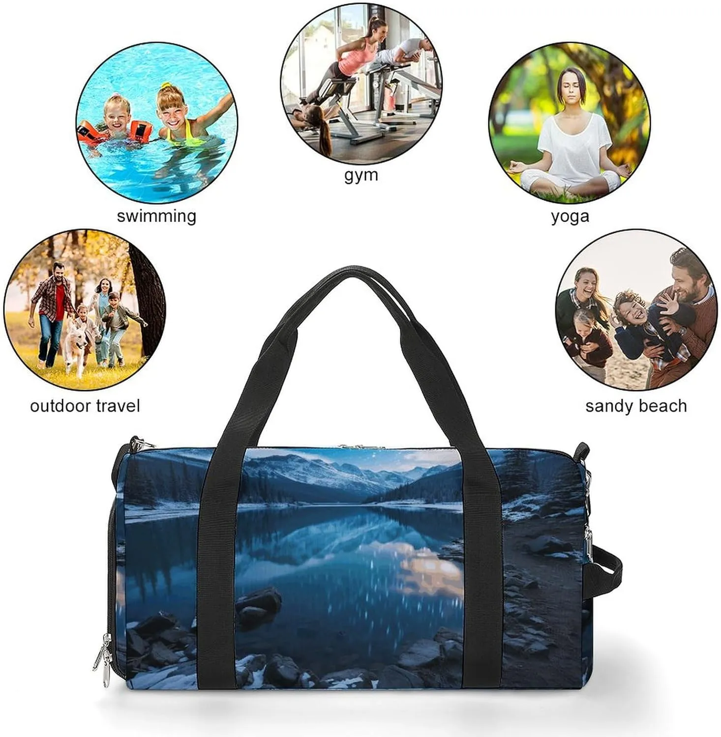 Moraine Lake in A Starry Winter Night Sports Gym Bag Carry on Holdalls for Men Small Duffel Bags for Women with Shoe Compartment