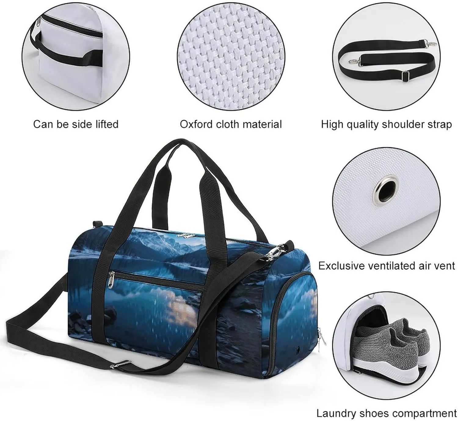Moraine Lake in A Starry Winter Night Sports Gym Bag Carry on Holdalls for Men Small Duffel Bags for Women with Shoe Compartment