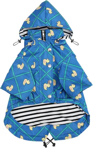 Morezi Dog Zip Up Raincoat with Reflective Buttons, Rain/Water Resistant, Adjustable Drawstring, Removable Hood, Raincoats with Legs 8lbs to 80lbs Available - Grid Blue - S
