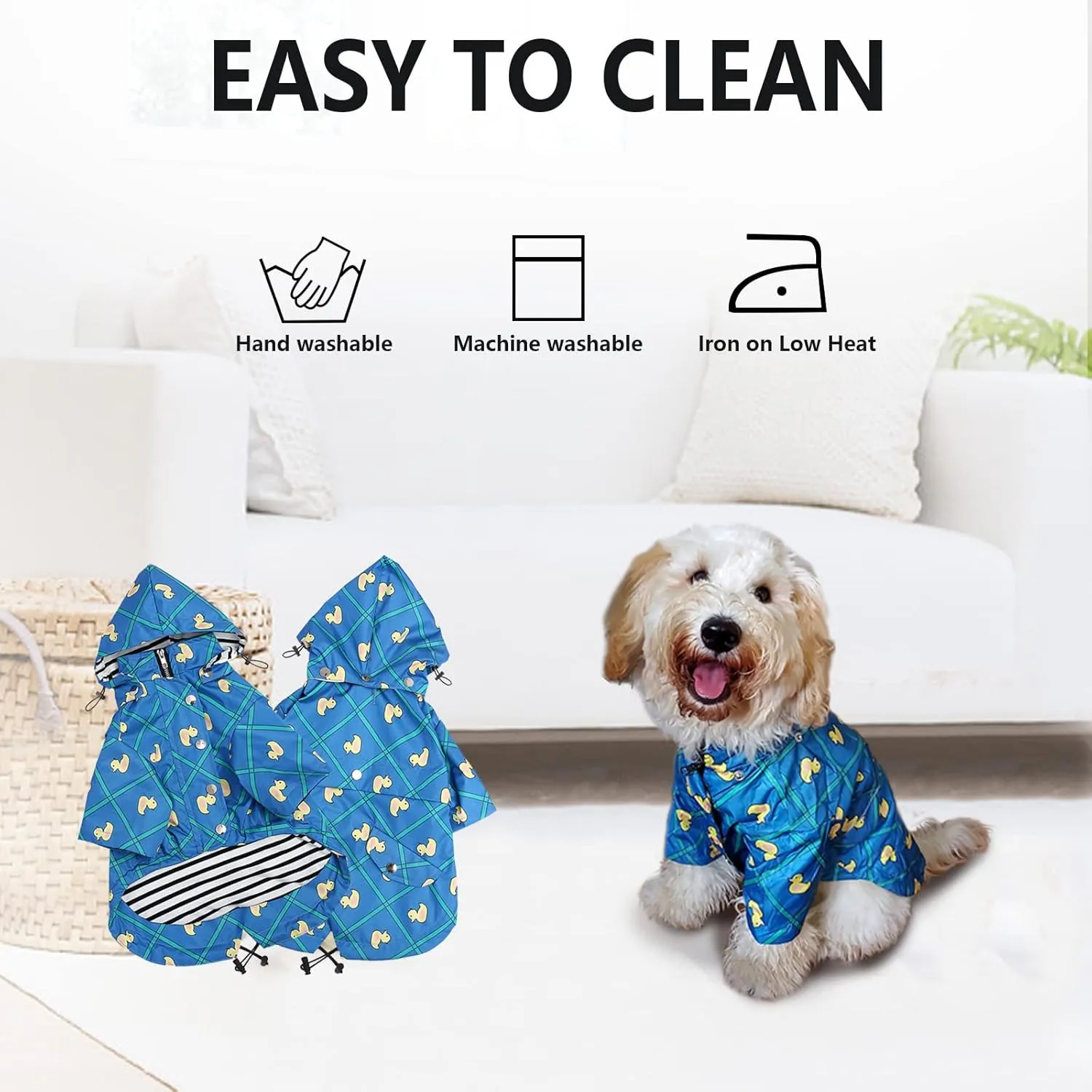 Morezi Dog Zip Up Raincoat with Reflective Buttons, Rain/Water Resistant, Adjustable Drawstring, Removable Hood, Raincoats with Legs 8lbs to 80lbs Available - Grid Blue - S