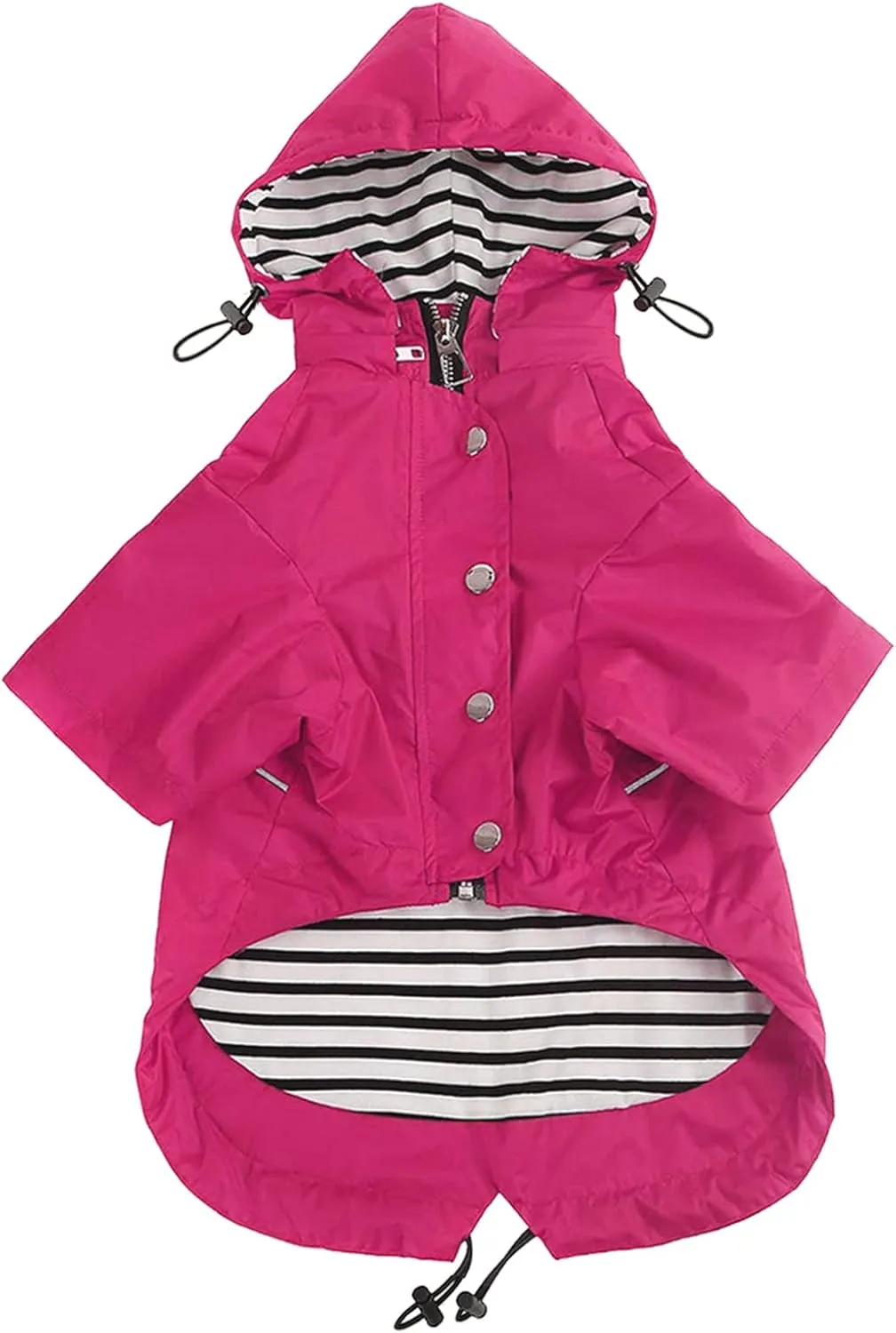 Morezi Dog Zip Up Raincoat with Reflective Buttons, Rain/Water Resistant, Adjustable Drawstring, Removable Hood, Raincoats with Legs 8lbs to 80lbs Available - Pink - S