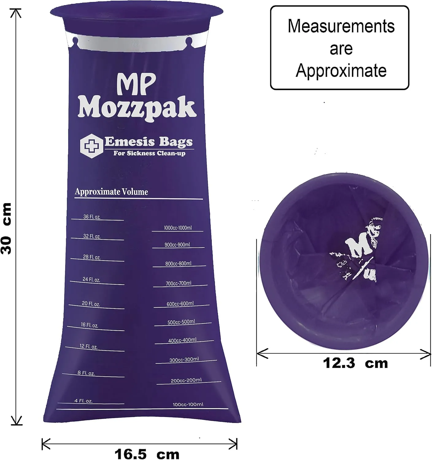 MP MOZZPAK Vomit Bags Disposable – 50 Pack – 1000ml Barf Bags – Leak Resistant, Medical Grade, Portable Emesis Bags, Puke, Throw Up, Nausea Bags for Travel Motion Sickness, Car & Aircraft, Kids, Taxi