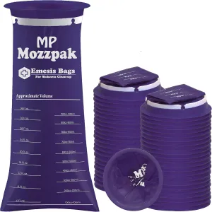 MP MOZZPAK Vomit Bags Disposable – 50 Pack – 1000ml Barf Bags – Leak Resistant, Medical Grade, Portable Emesis Bags, Puke, Throw Up, Nausea Bags for Travel Motion Sickness, Car & Aircraft, Kids, Taxi