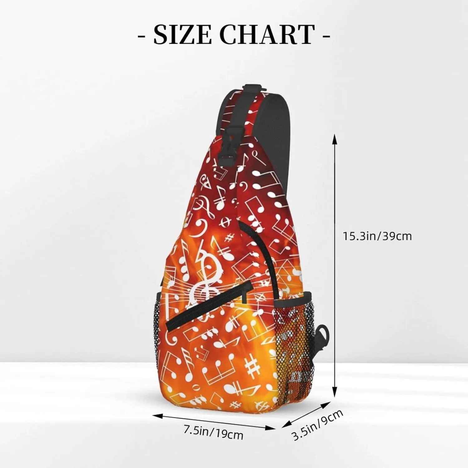 Music Note Golden Flames Crossbody Bag Cross Chest Bag Adjustable Sling Backpack Sports Gym Shoulder Bags Travel Cycling Daypack Diagonally Casual Rucksack