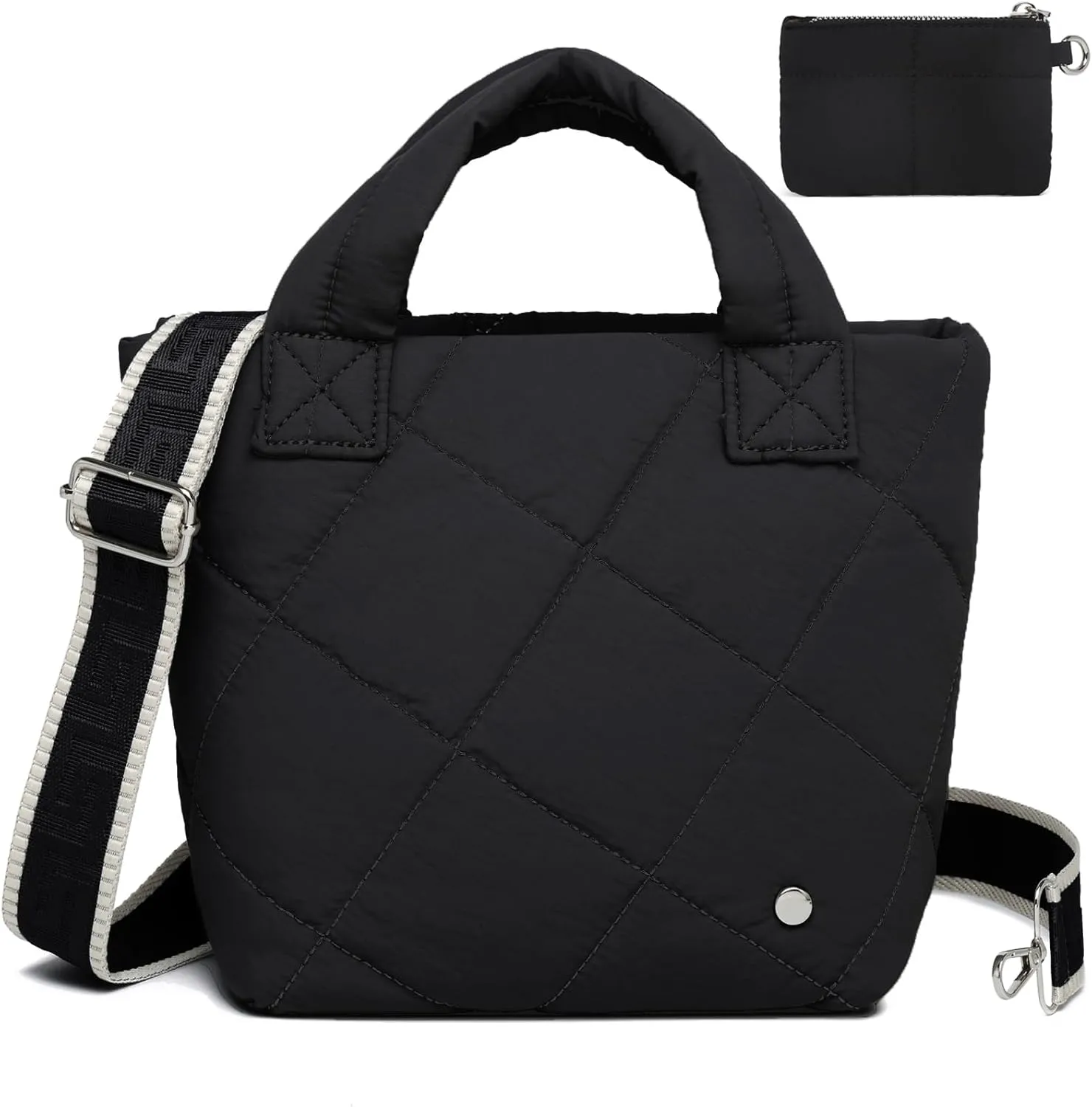 MYHOZEE Small Puffer Tote Bag, Quilted Crossbody Bags for Women Puffy Nylon Shoulder Purses Lightweight Mini Handbags