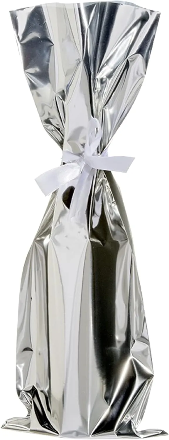 Mylar Wine Bags (Silver - 100 Bags) - 6 1/2 By 18 Inches