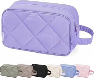 Narwey Toiletry Bag for Traveling Women with Handle, Quilted Makeup Bag for Women, Puffy Make up Bags Organizer Case Cosmetic Bag for Teen Girls (Purple)