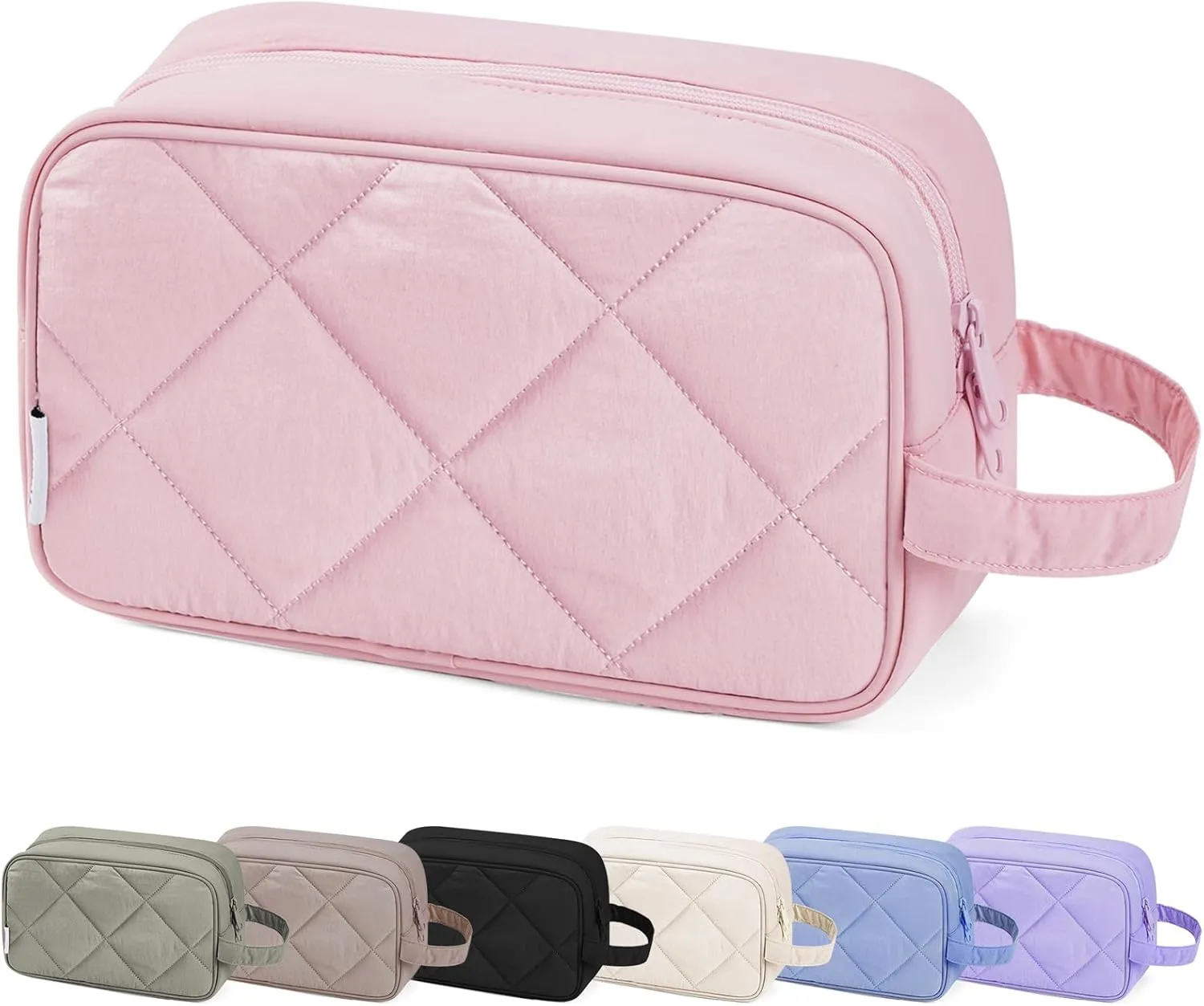 Narwey Travel Toiletry Bag for Traveling Women Travel Bag for Toiletries, Quilted Large Makeup Cosmetic Make up Bags Medicine Bag for Girls (Pink)