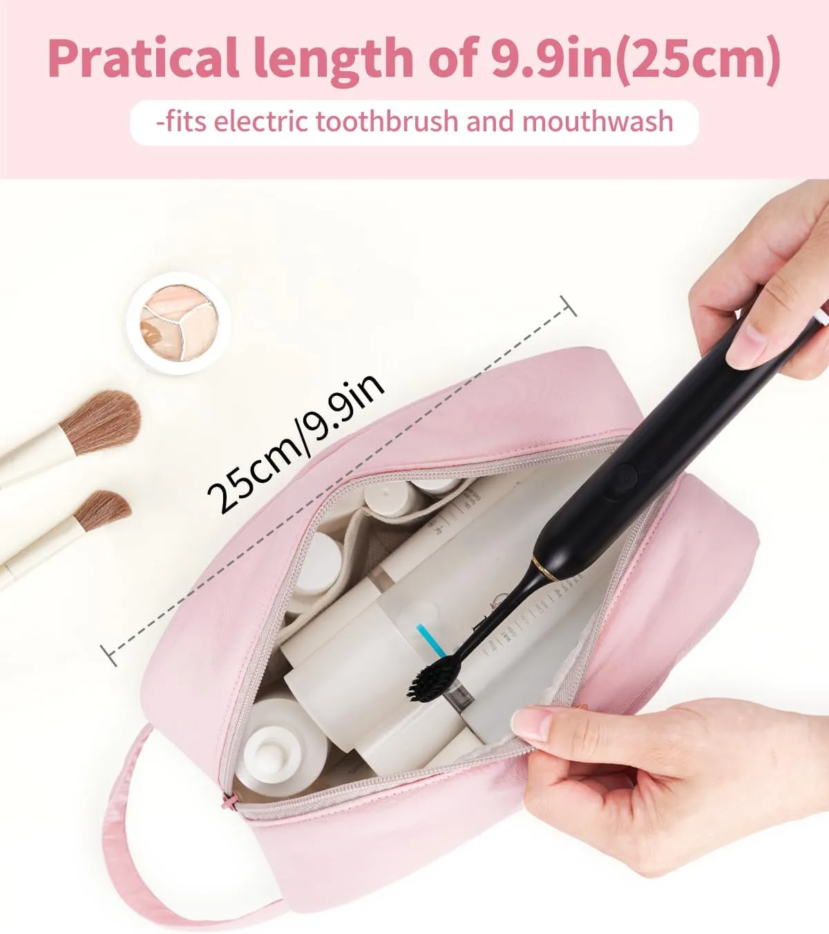 Narwey Travel Toiletry Bag for Traveling Women Travel Bag for Toiletries, Quilted Large Makeup Cosmetic Make up Bags Medicine Bag for Girls (Pink)