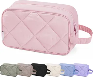 Narwey Travel Toiletry Bag for Traveling Women Travel Bag for Toiletries, Quilted Large Makeup Cosmetic Make up Bags Medicine Bag for Girls (Pink)