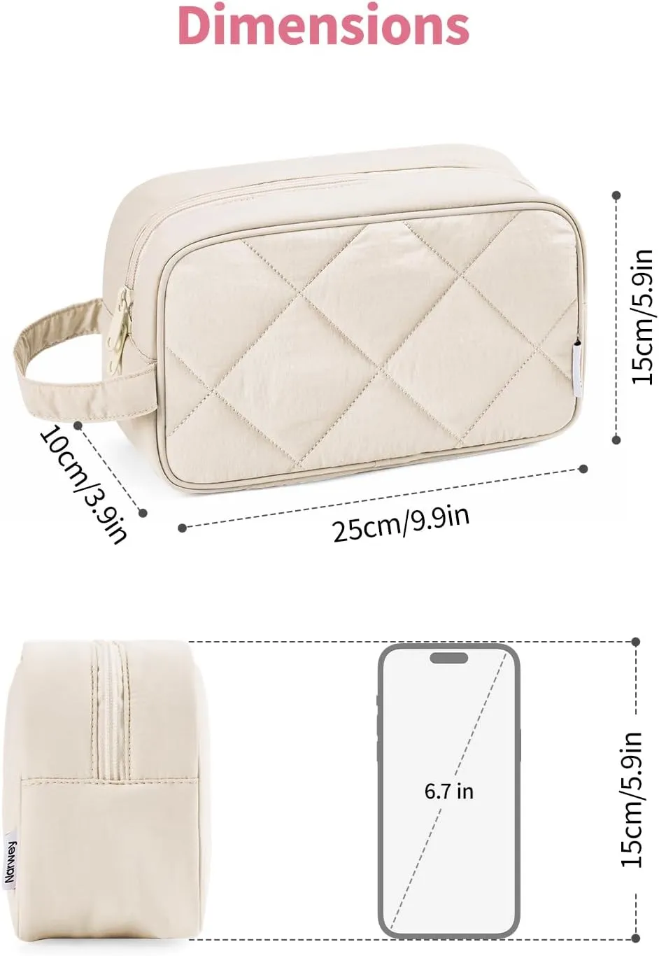Narwey Travel Toiletry Bag for Traveling Women Travel Bag for Toiletries, Quilted Makeup Cosmetic Make up Bags Medicine Bag for Girls (Beige)