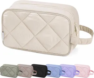Narwey Travel Toiletry Bag for Traveling Women Travel Bag for Toiletries, Quilted Makeup Cosmetic Make up Bags Medicine Bag for Girls (Beige)