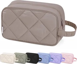 Narwey Travel Toiletry Bag for Traveling Women Travel Bag for Toiletries, Quilted Makeup Cosmetic Make up Bags Medicine Bag for Girls (Dark Brown)