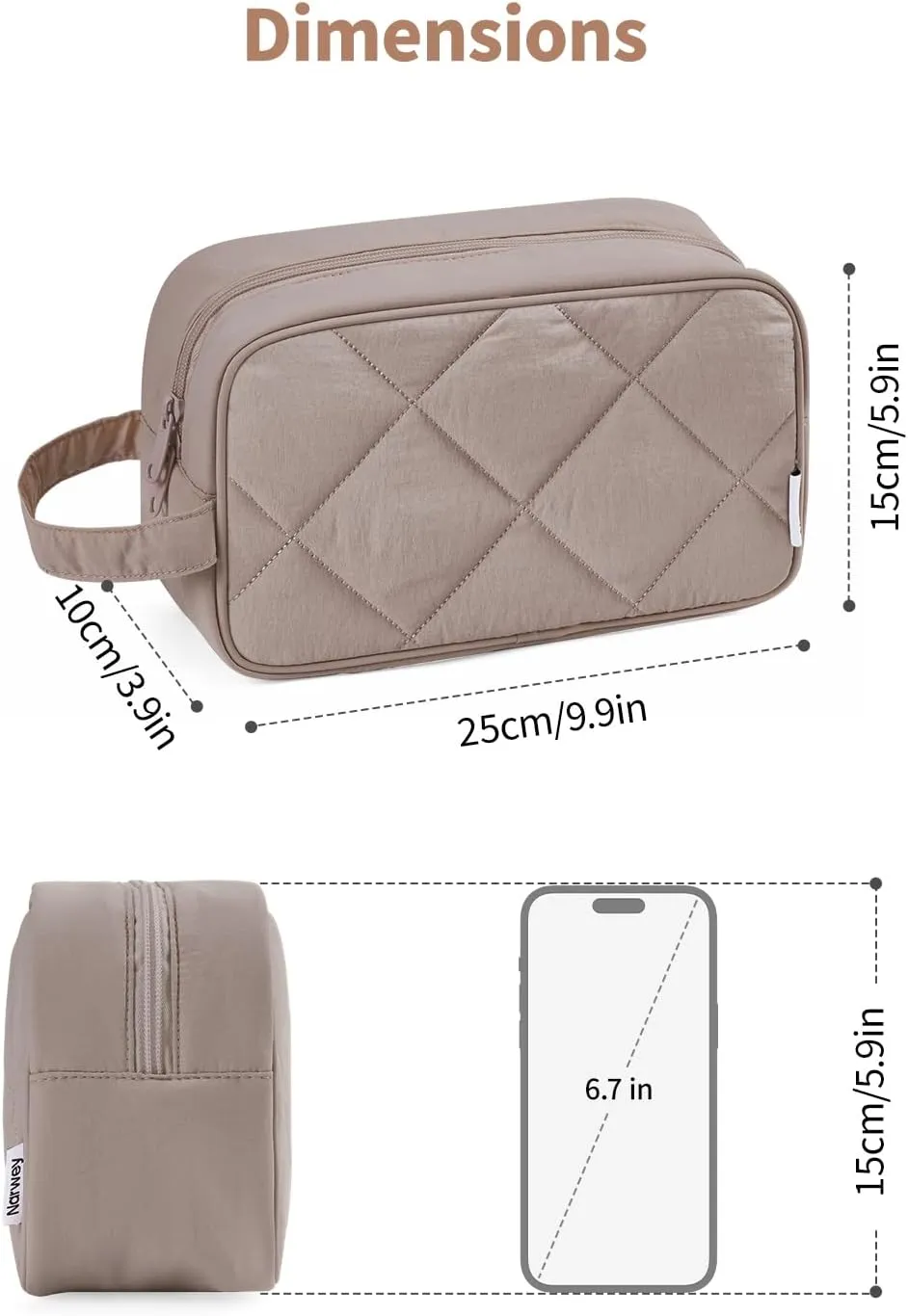Narwey Travel Toiletry Bag for Traveling Women Travel Bag for Toiletries, Quilted Makeup Cosmetic Make up Bags Medicine Bag for Girls (Dark Brown)