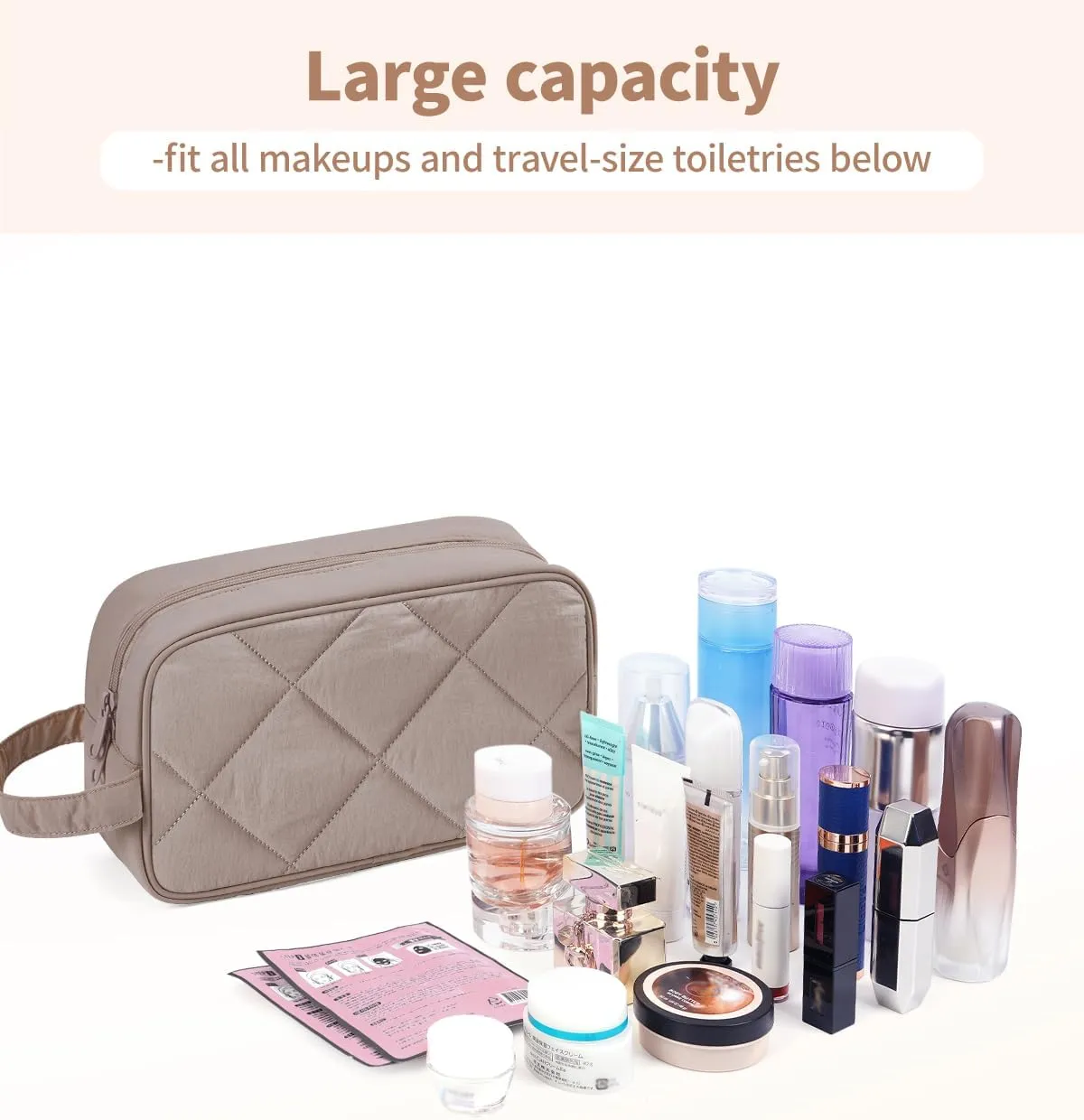 Narwey Travel Toiletry Bag for Traveling Women Travel Bag for Toiletries, Quilted Makeup Cosmetic Make up Bags Medicine Bag for Girls (Dark Brown)