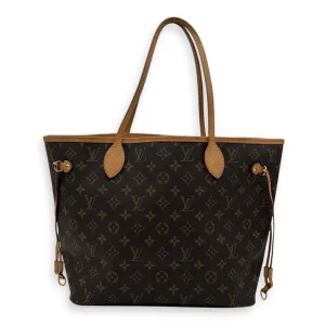 Neverfull MM Brown Tote Bag in Monogram Coated Canvas, Gold hardware