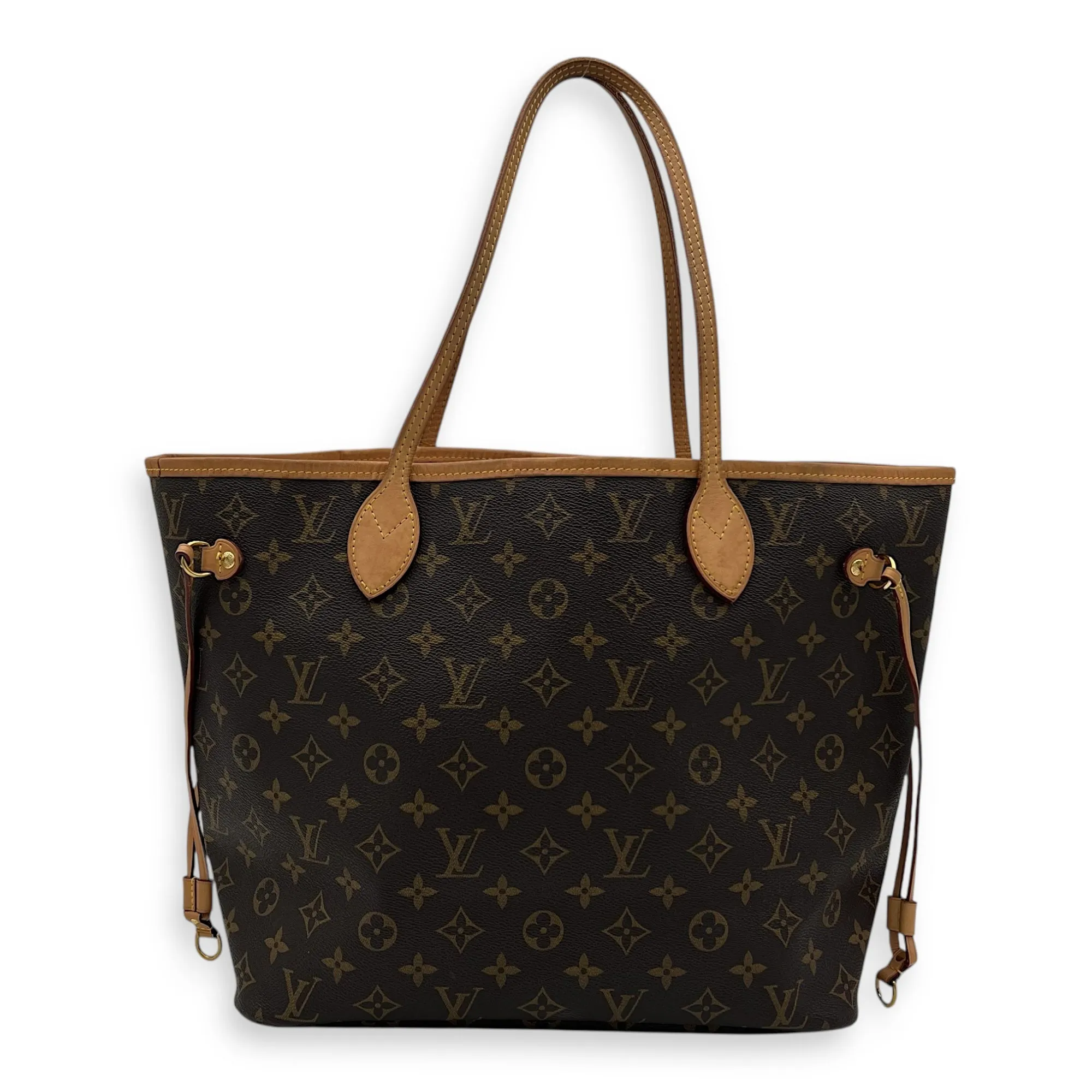 Neverfull MM Brown Tote Bag in Monogram Coated Canvas, Gold hardware