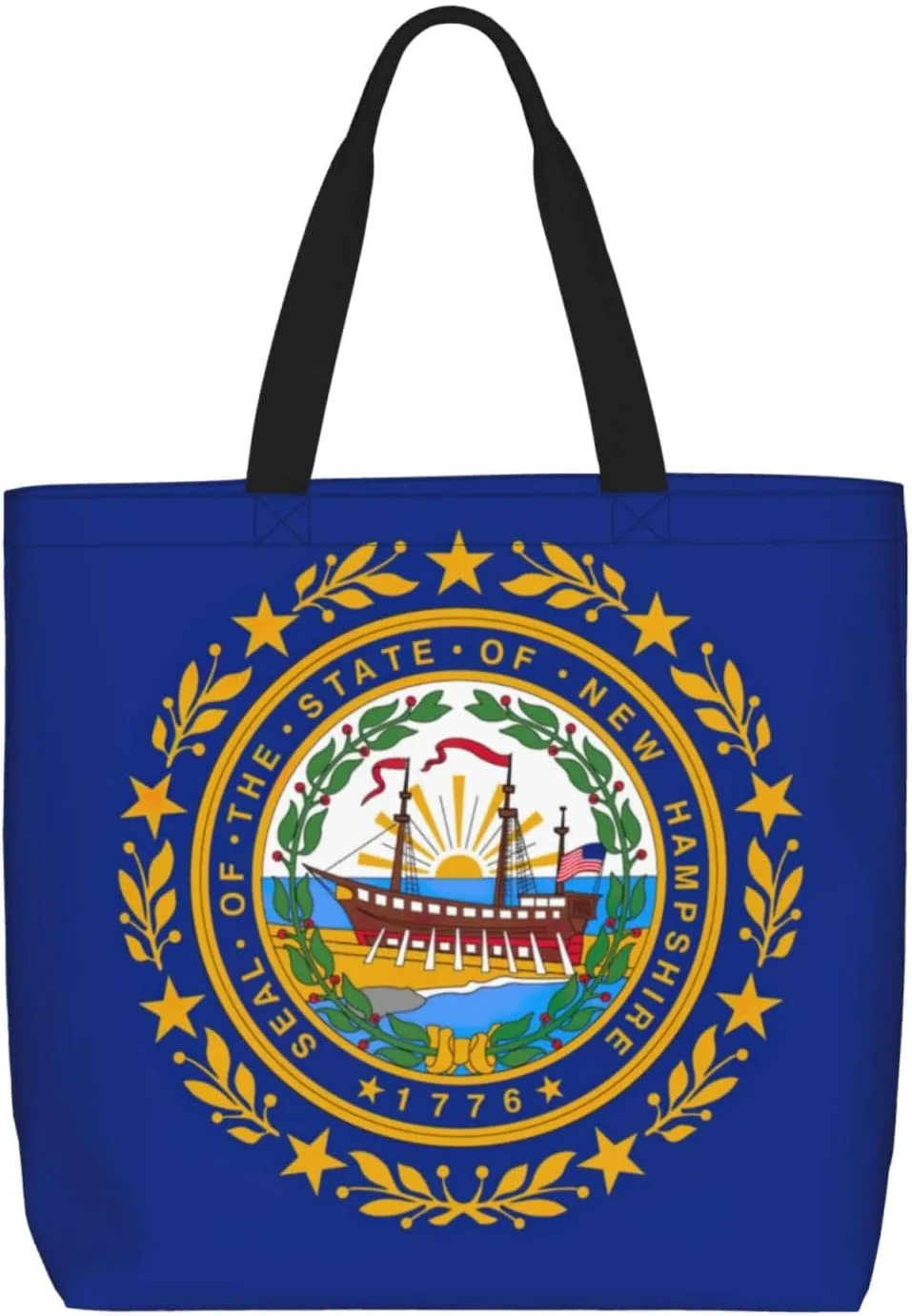 New Hampshire State Flag Print Women Reuseable Handbag, Grocery Bag Foldable For Shopping Travel Activity