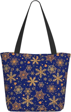 New Year Christmas Golden Openwork Shiny Snowflakes Tote Bag Women Reusable Shopping Bags Shoulder Bag