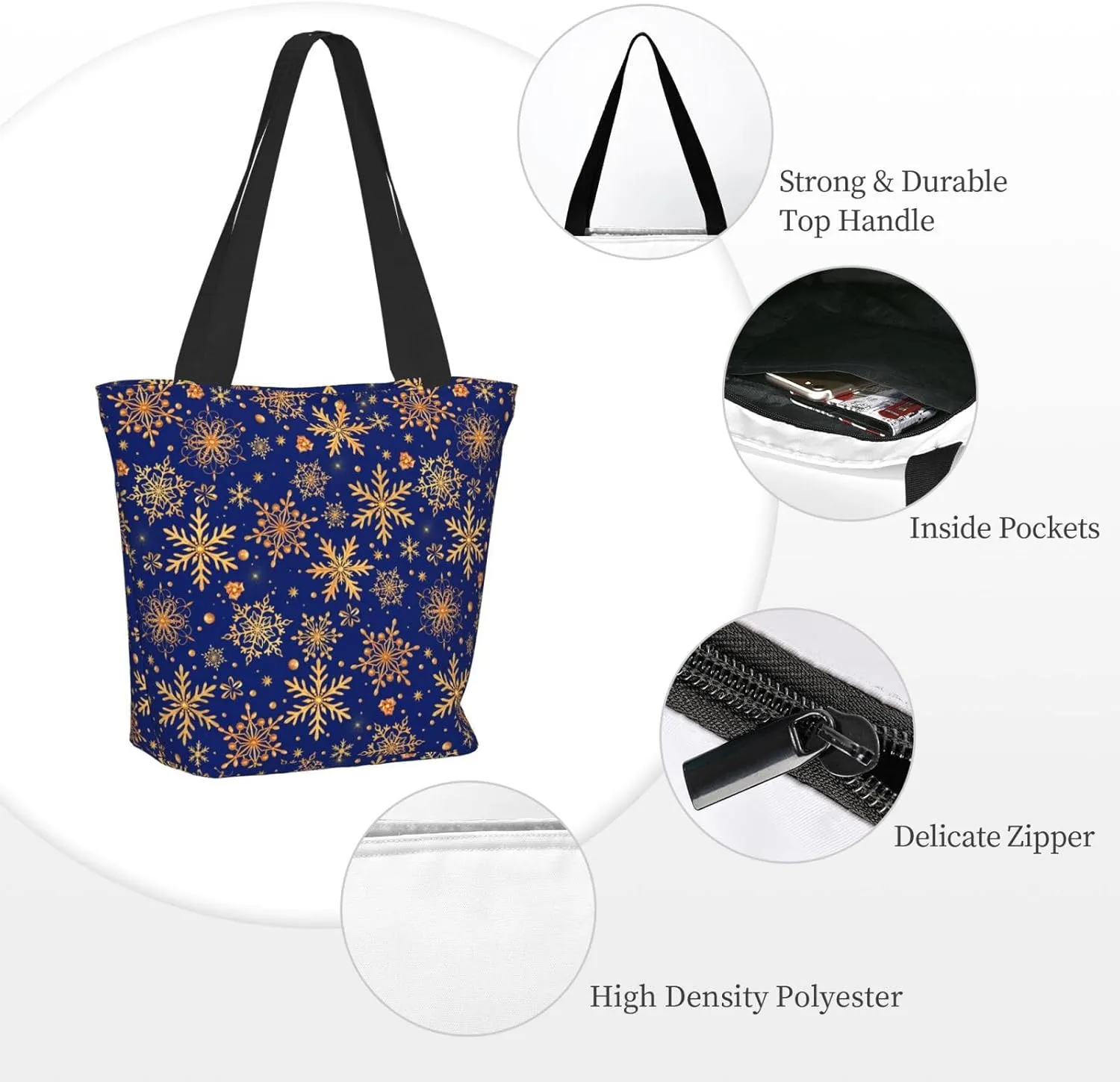 New Year Christmas Golden Openwork Shiny Snowflakes Tote Bag Women Reusable Shopping Bags Shoulder Bag
