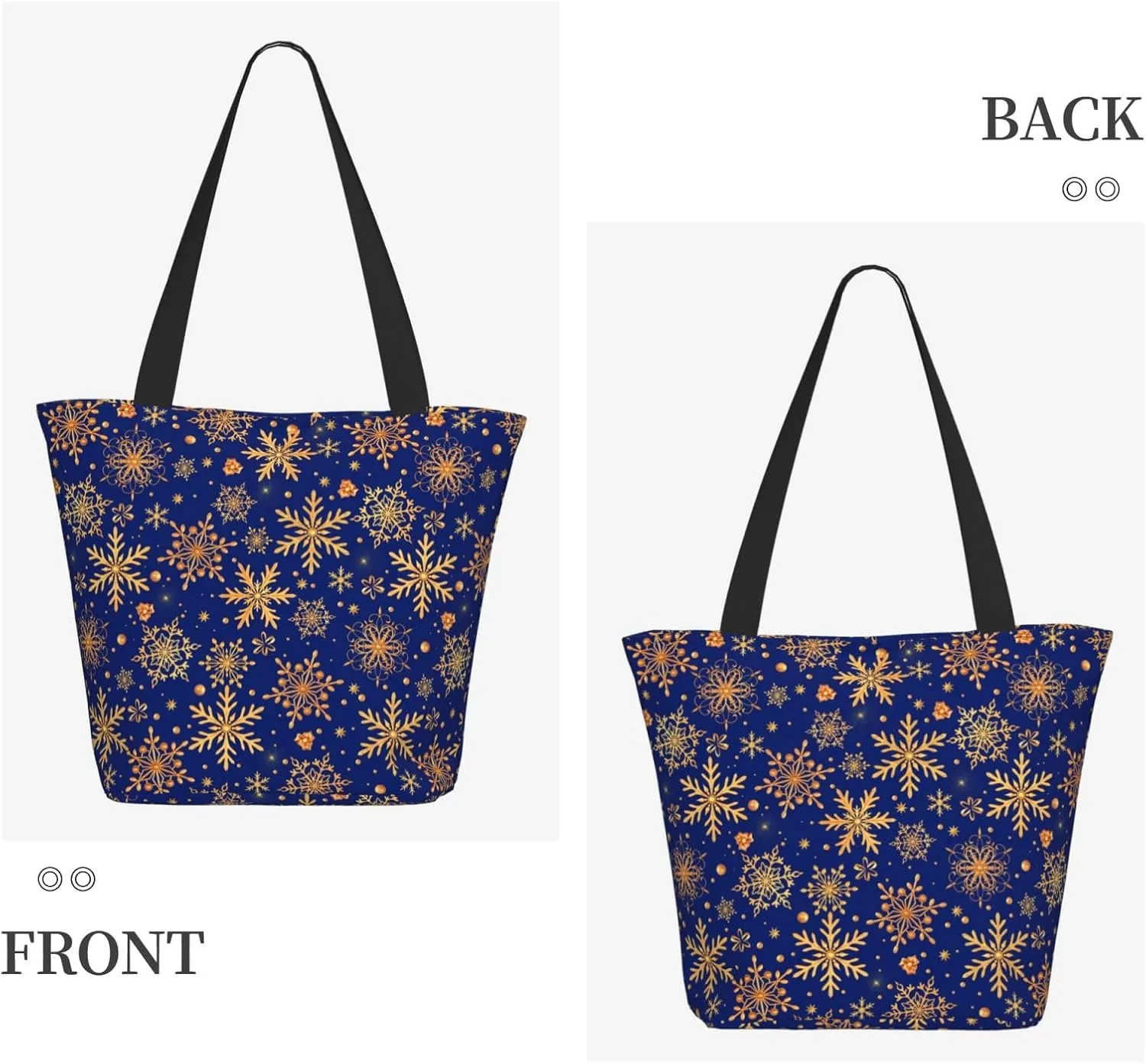 New Year Christmas Golden Openwork Shiny Snowflakes Tote Bag Women Reusable Shopping Bags Shoulder Bag