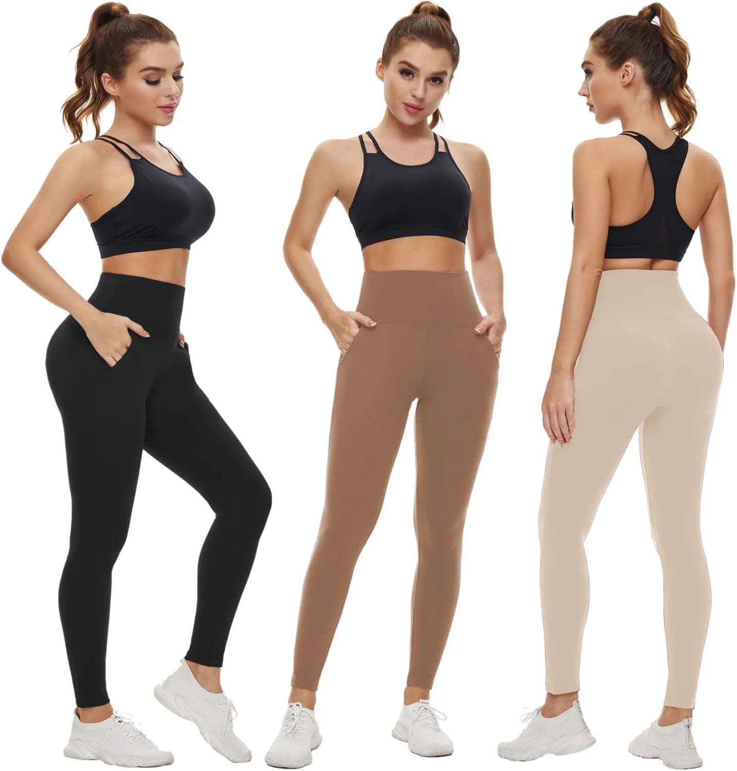 NEW YOUNG 3 Pack Leggings with Pockets for Women,High Waisted Tummy Control Workout Yoga Pants