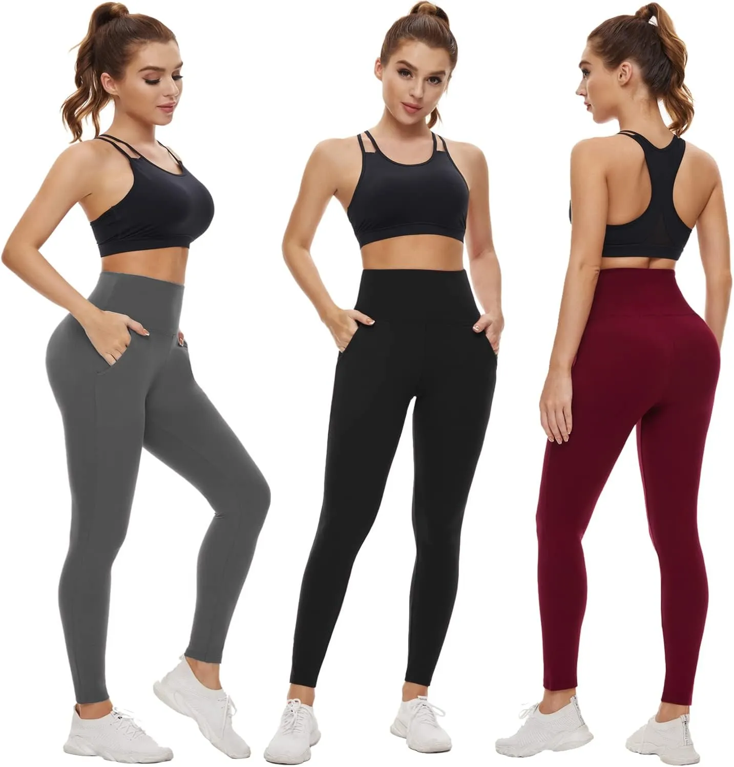 NEW YOUNG 3 Pack Leggings with Pockets for Women,High Waisted Tummy Control Workout Yoga Pants