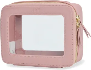 NGIL Clear Faux Leather Travel Toiletry Bag, Makeup Bag Organizer for Women, Clear Window & Gold Zipper Makeup Bag, Road Trip Essential, Skincare, Cruise Ship Essentials (Pink)