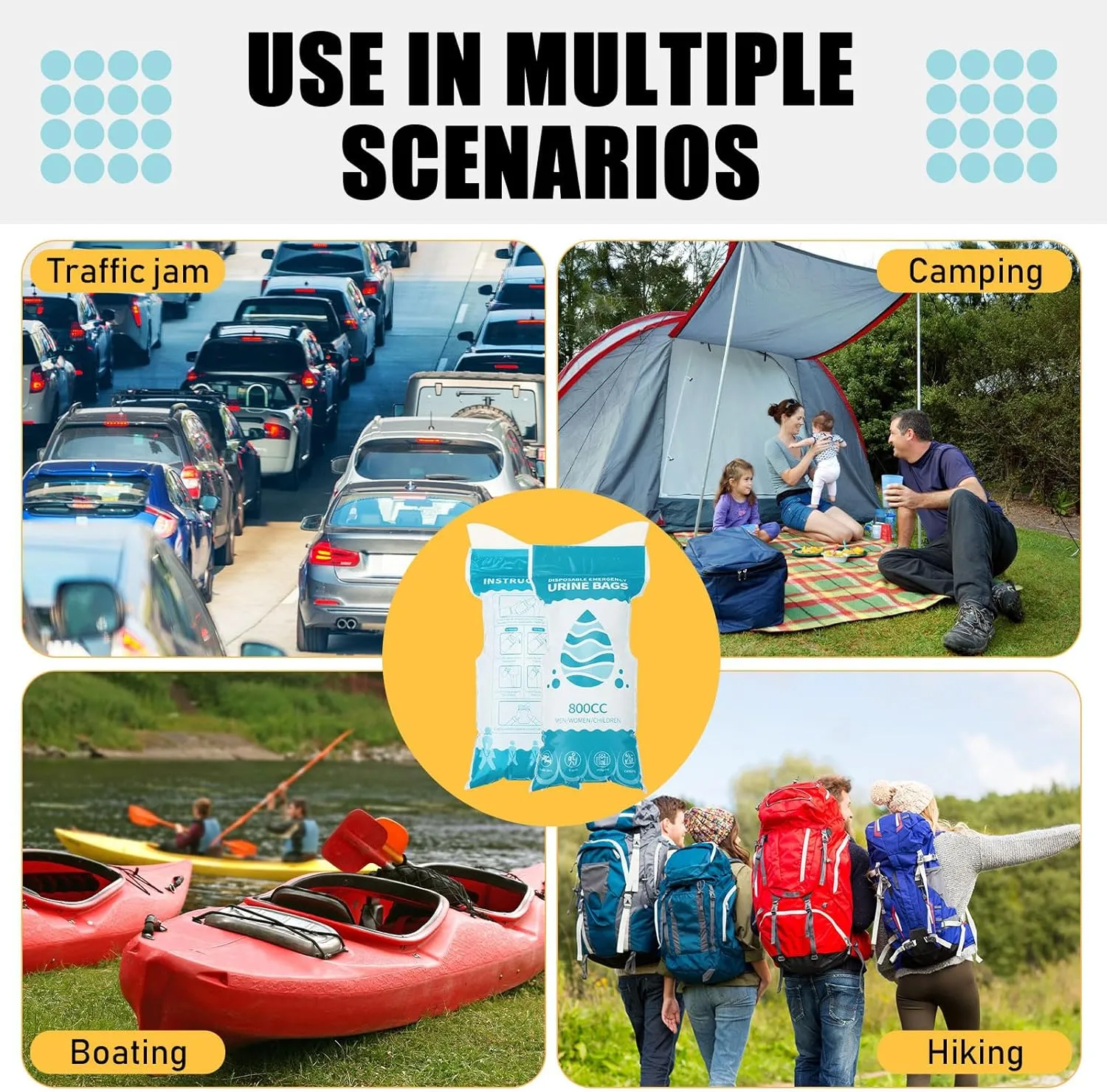 Nuogo 100 Pcs 800 CC Disposable Urine Bags Portable Pee Bag Urine Bags for Women Travel Emergency Urinal Bags for Men Women Traffic Jams Camping Hiking