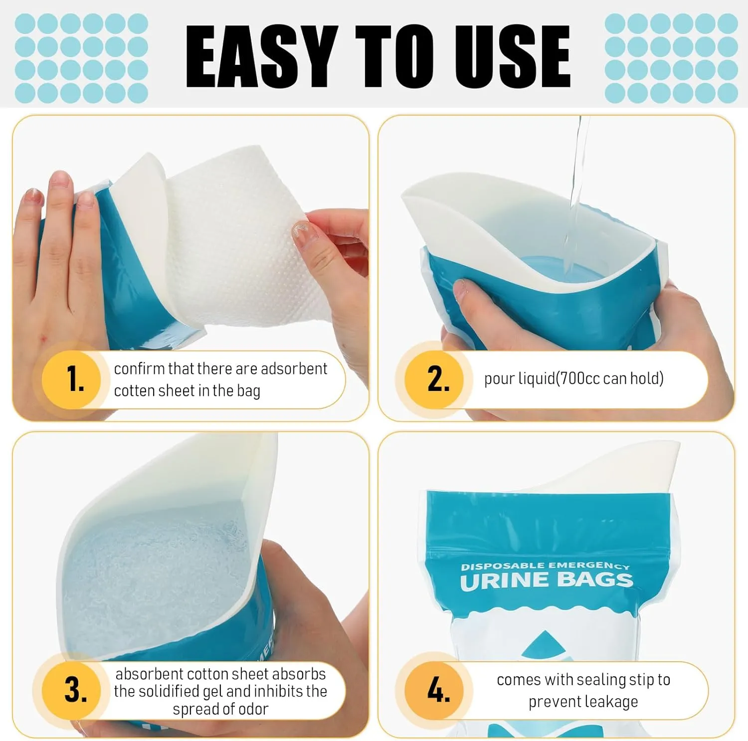 Nuogo 100 Pcs 800 CC Disposable Urine Bags Portable Pee Bag Urine Bags for Women Travel Emergency Urinal Bags for Men Women Traffic Jams Camping Hiking