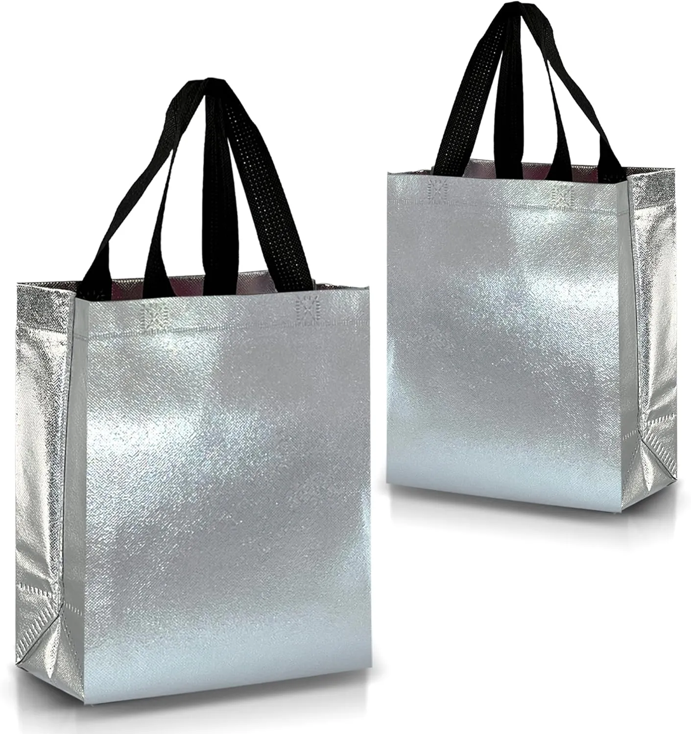 Nush Nush Silver Gift Bags Medium Size - Set of 12 Silver Reusable Gift Bags Bulk - Bachelorette, Bridesmaids, Christmas, Birthday Gift Bags With Handles, Goodie Bags, Party Favor Bags, 8X4X10