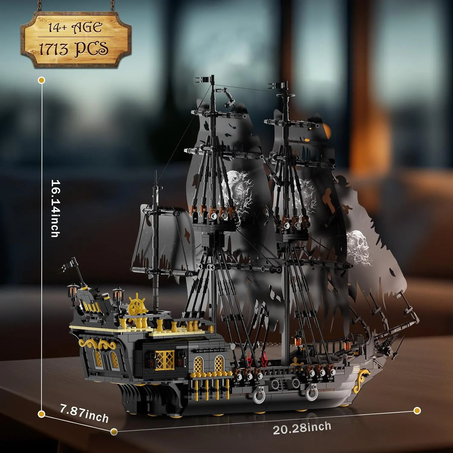NUTCRACKER Pirate Ship Building Set with LED Light, Black Pearl Ship Toy Building Set, Sailboat Model Home Decor, Easter Christmas Birthday Gift for Adults Boys Girls 14 （1713 Pieces）