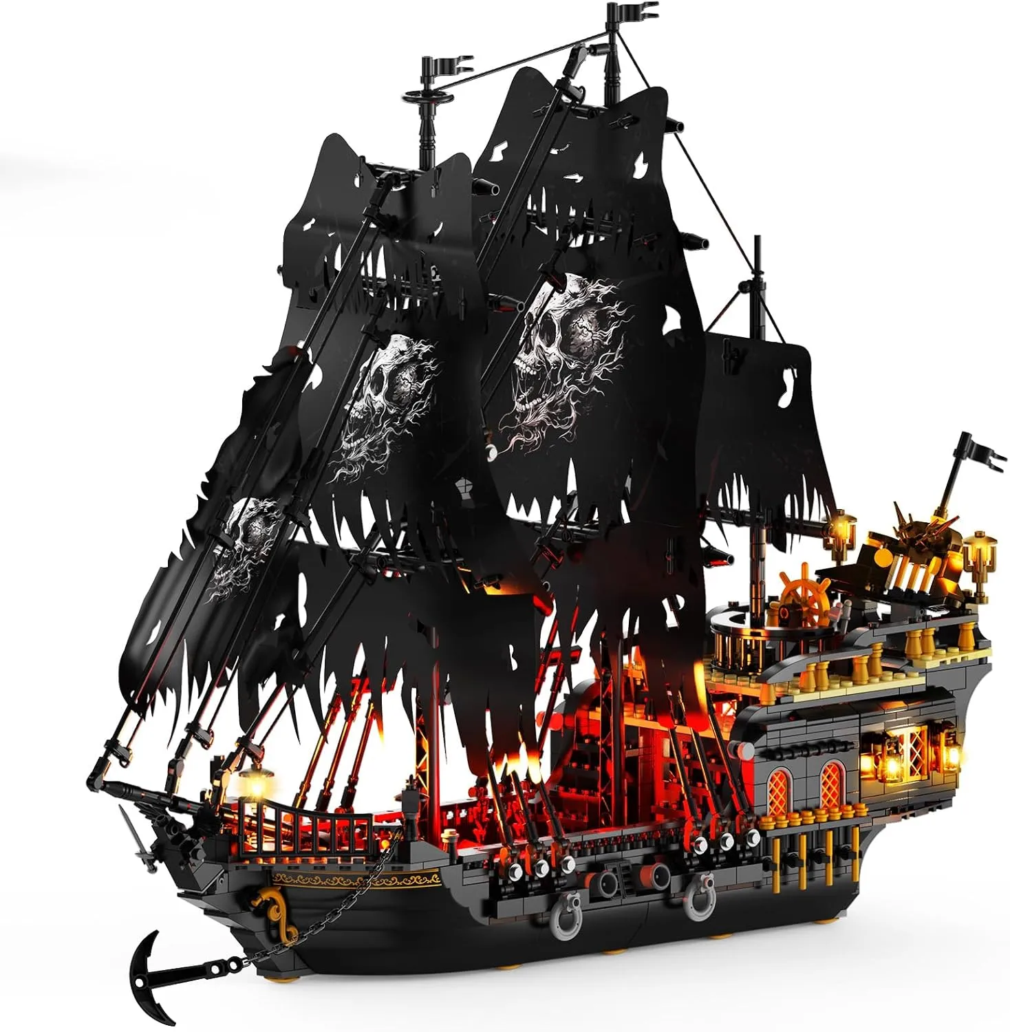 NUTCRACKER Pirate Ship Building Set with LED Light, Black Pearl Ship Toy Building Set, Sailboat Model Home Decor, Easter Christmas Birthday Gift for Adults Boys Girls 14 （1713 Pieces）