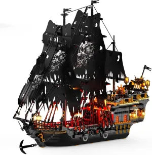 NUTCRACKER Pirate Ship Building Set with LED Light, Black Pearl Ship Toy Building Set, Sailboat Model Home Decor, Easter Christmas Birthday Gift for Adults Boys Girls 14 （1713 Pieces）
