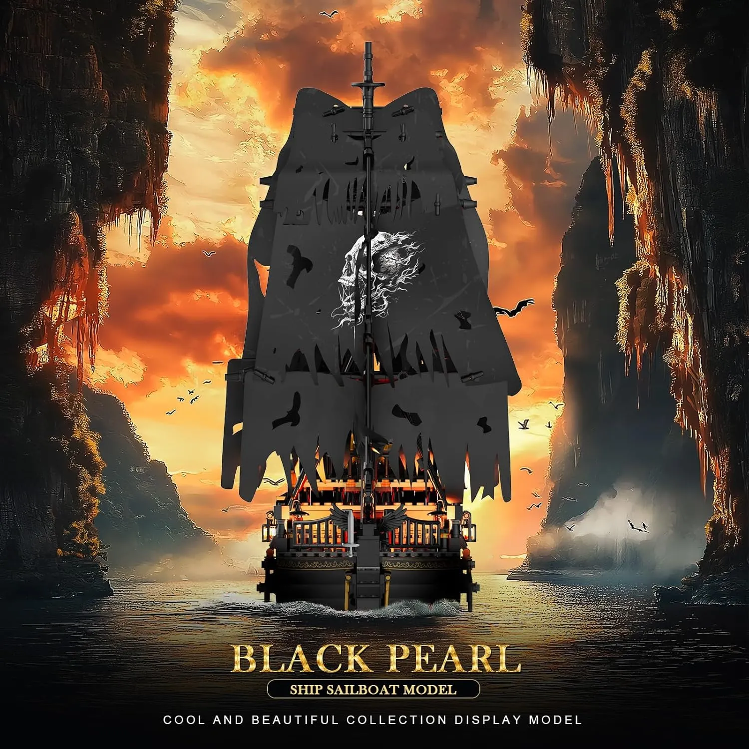NUTCRACKER Pirate Ship Building Set with LED Light, Black Pearl Ship Toy Building Set, Sailboat Model Home Decor, Easter Christmas Birthday Gift for Adults Boys Girls 14 （1713 Pieces）