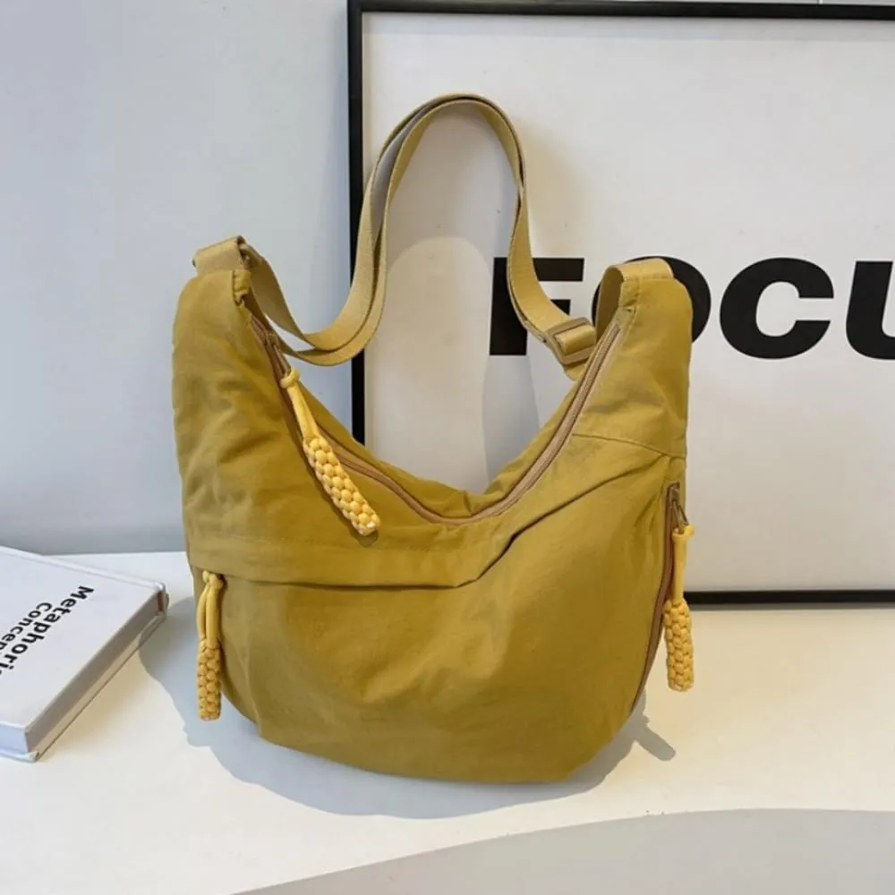 Nylon Crossbody Bags for Women, Trendy Medium Crescent Bag, Lightweight Woman Over Shoulder Purse with Zipper