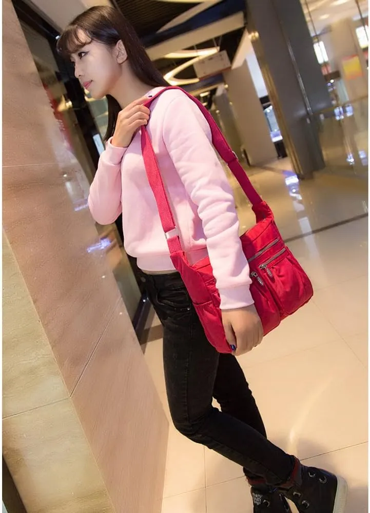 Nylon Messenger Handbags Multi Pocket Water Resistant Lightweight Crossbody Bags