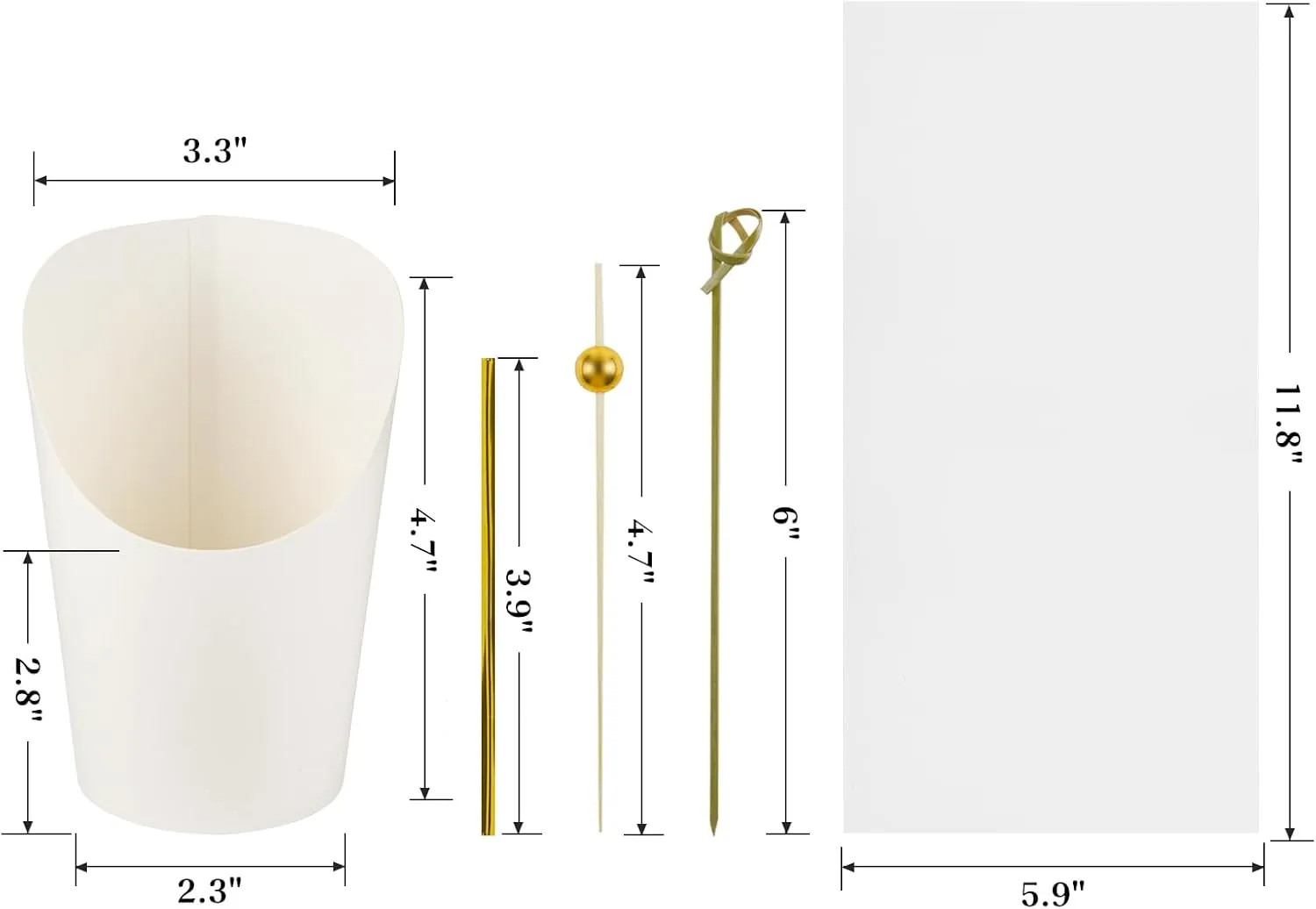 Ocmoiy Disposable Charcuterie APPETIZER CUPS with Sticks and Bags - Kraft Paper, 14 oz, White - 50 Cups, 200 Picks, 50 Bags