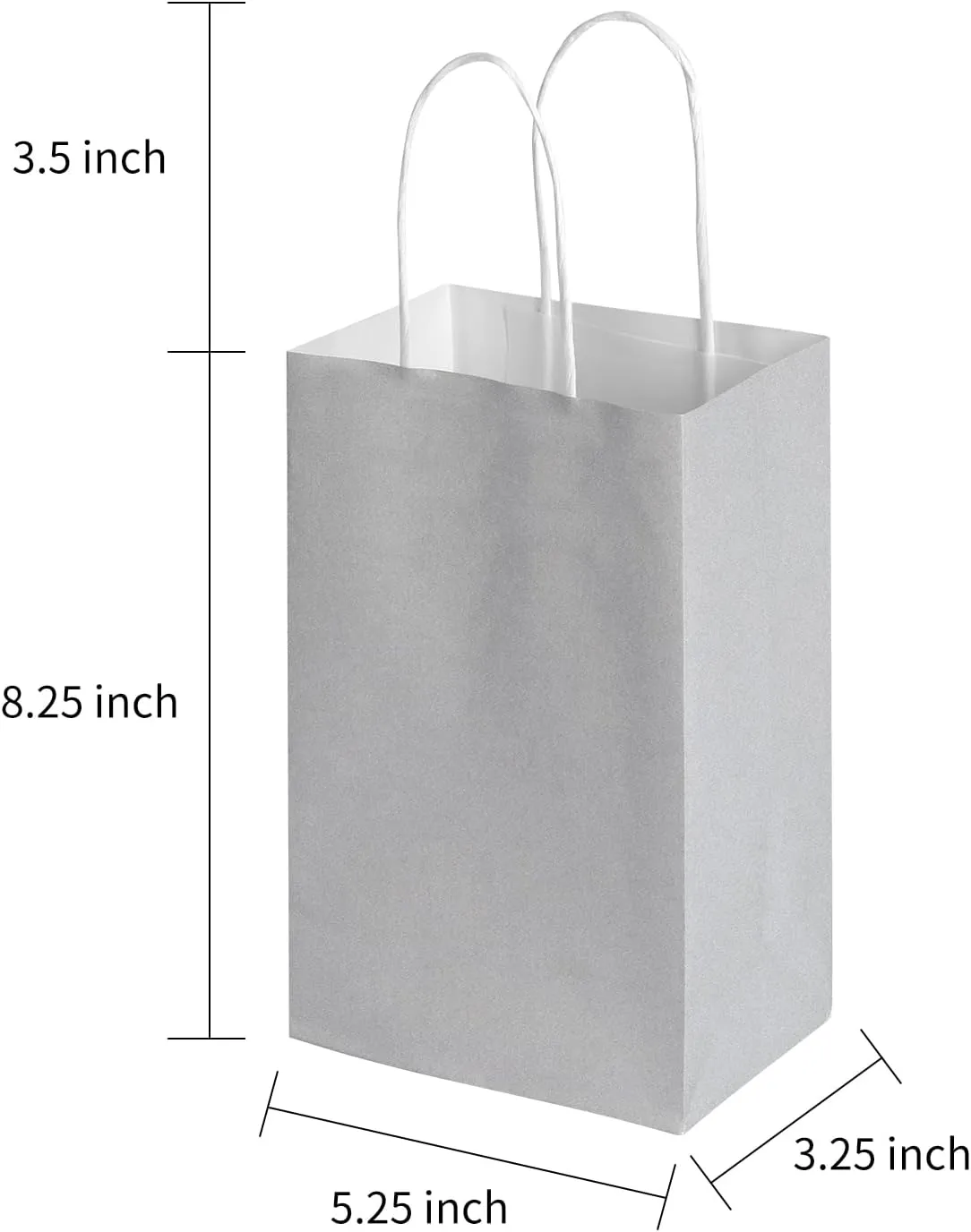 Oikss 50 Pack 5.25x3.25x8.25 Inch Small Gray Kraft Paper Bags with Handles Bulk for Birthday Wedding Party Favors Grocery Retail Shopping Business Goody Craft Gift Bags Sacks (Silver Grey 50 Count)