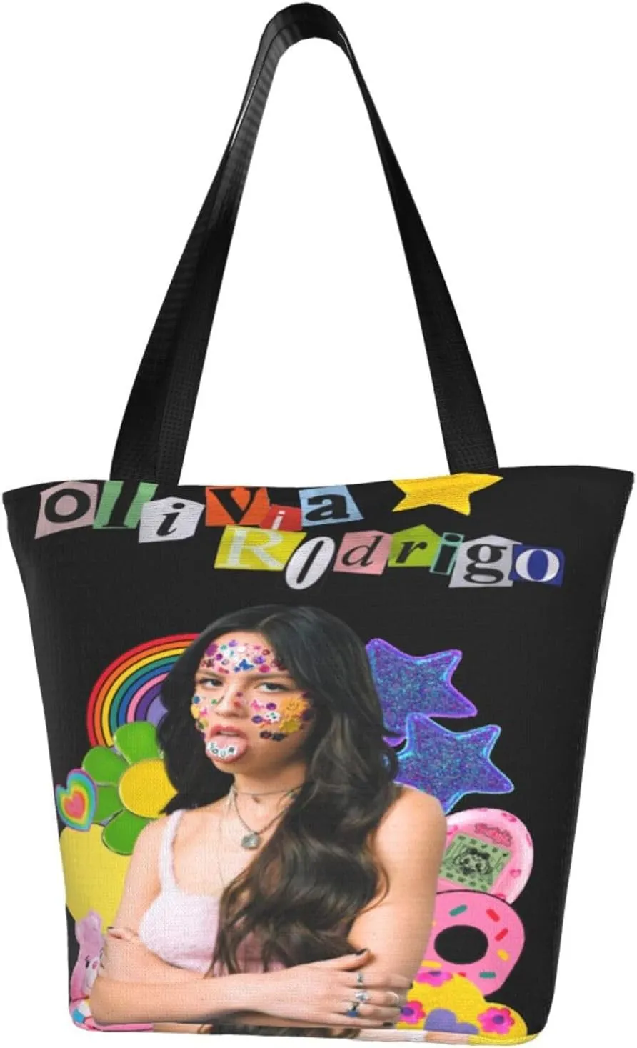 Olivia Songwriter Actress Rodrigo Shopping Handbag Tote Bags with Zipper Unisex Lightweight Shoulder Bag Daily Bag for Indoor