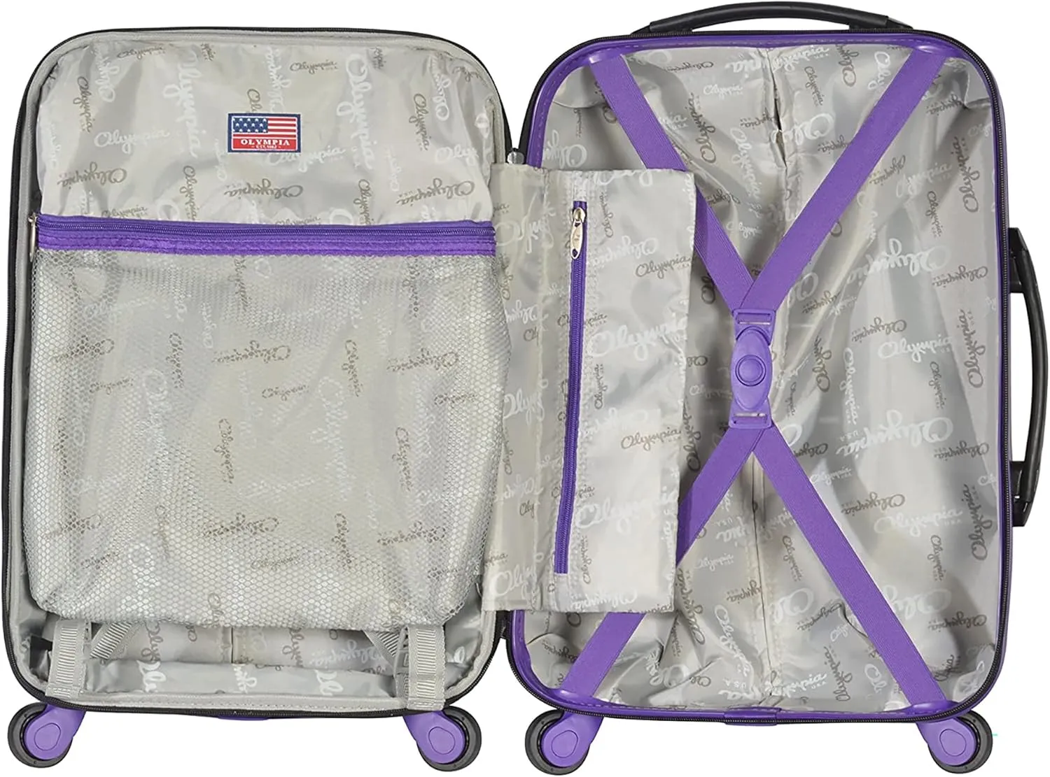 Olympia USA Apache II 21 Inch Expandable Rolling Carry On Lightweight Hardside Double 4 Wheel Spinner Luggage Suitcase with Locking System and Hidden Laptop Compartment, Black/Purple