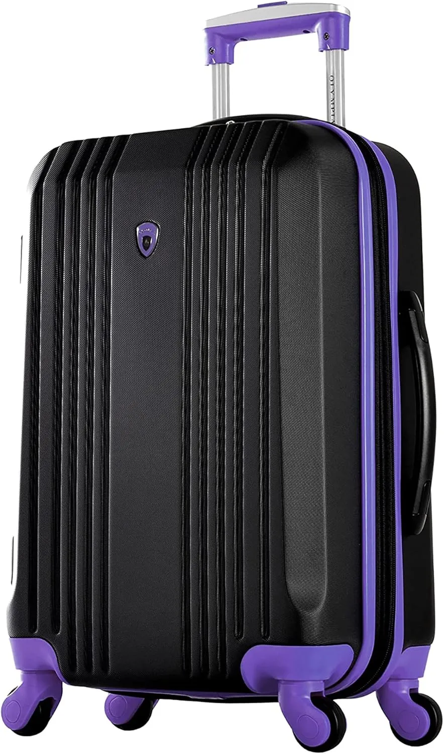 Olympia USA Apache II 21 Inch Expandable Rolling Carry On Lightweight Hardside Double 4 Wheel Spinner Luggage Suitcase with Locking System and Hidden Laptop Compartment, Black/Purple