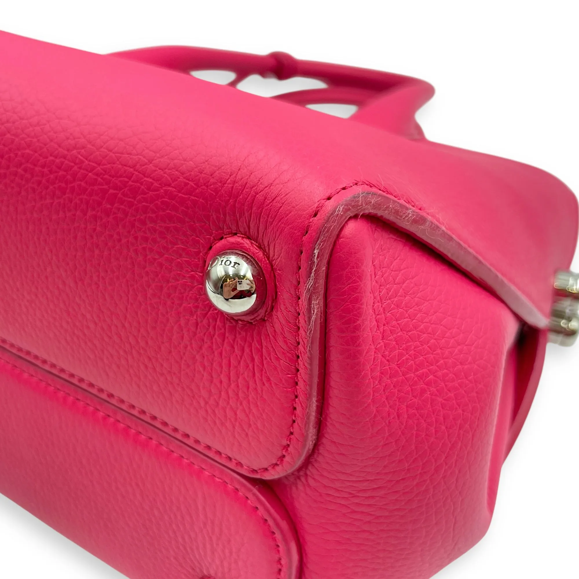 Open bar bag Pink Top Handle Bag in Calfskin, Silver hardware