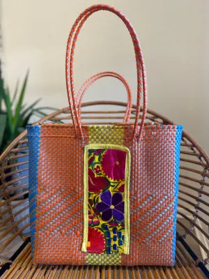Orange/Multi Woven Tote with Embroidery